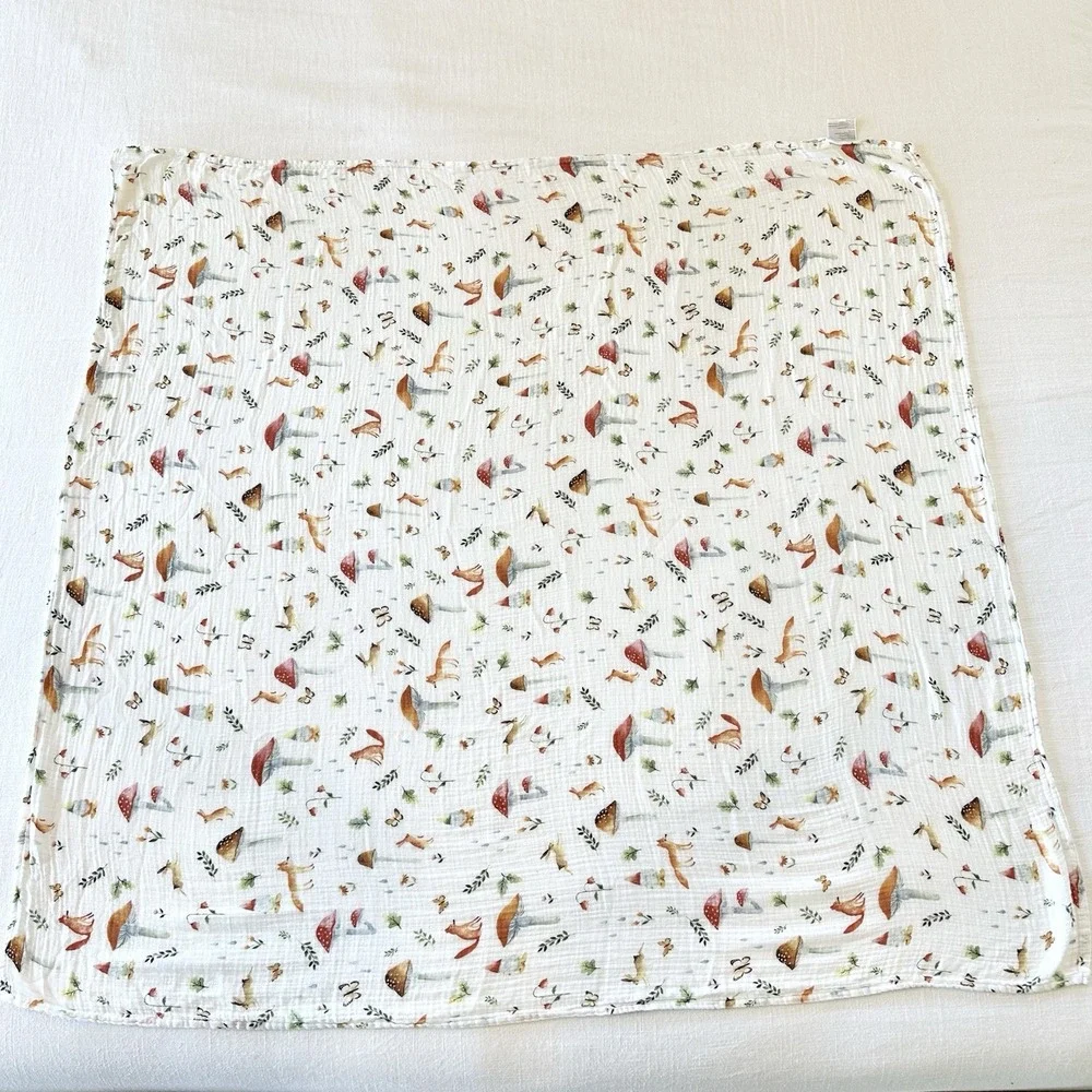 Loulou Lollipop Woodland Gnome Baby Swaddle Blanket Mushroom Fox Bunny Bamboo